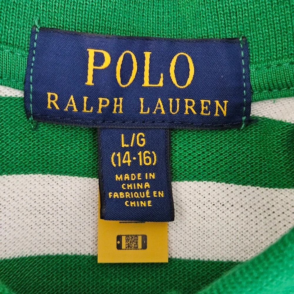 Polo Ralph Lauren Polo Shirt Kids Size L 14-16 Green White Striped
